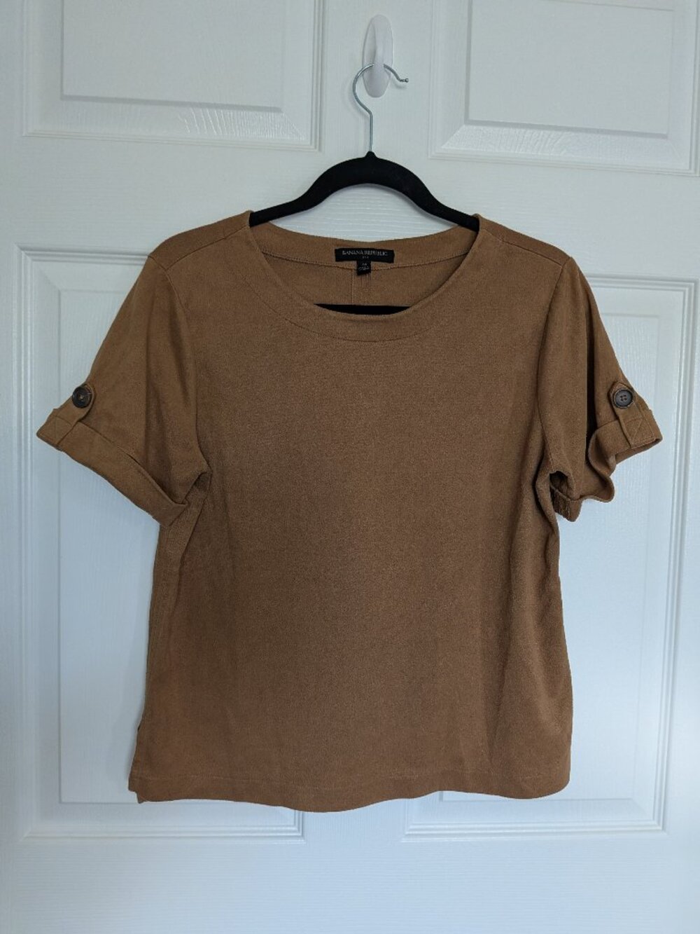BANANA REPUBLIC FACTORY Cognac Camel Faux Suede Short Sleeve Top M